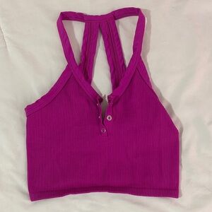 FP Movement by Free People Magenta Ribbed Crop Top
